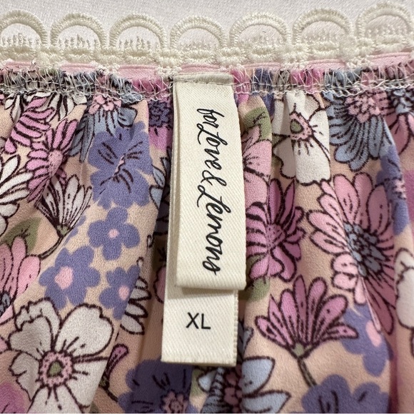 FOR LOVE & LEMONS Willow Multi Floral Bow Tie Ribbon Bow Coquette Top Purple XL - Picture 9 of 12